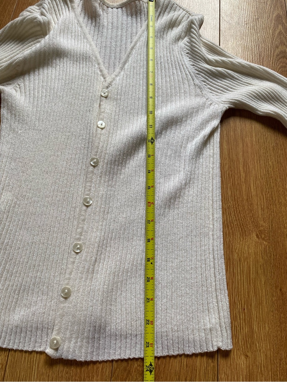 White Ribbed Button-Front Women’s Cardigan Sweater - Picture 3 of 5